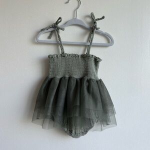 Angel Dear Solid Olive Green Muslin Tutu Bubble Bodysuit Dress 12-18m